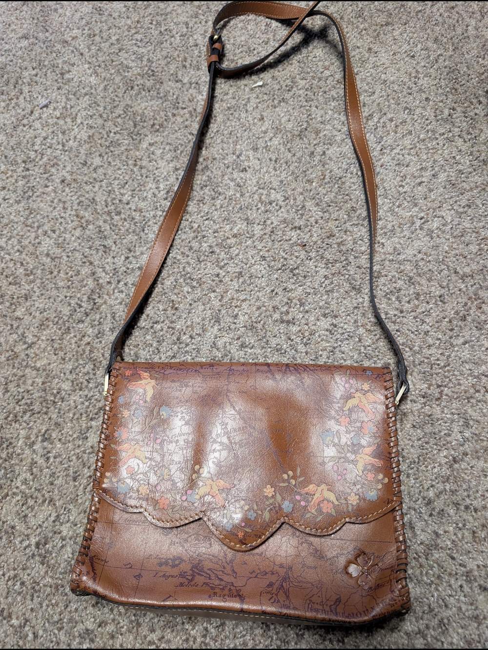 Patricia Nash Vintage Brown Floral Scalloped Crossbody Bag